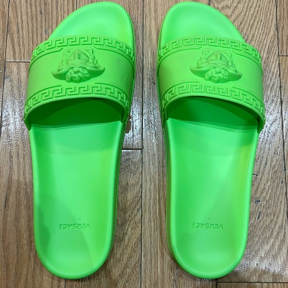 Versace lime green Palazzo Slides - Picture 2 of 6